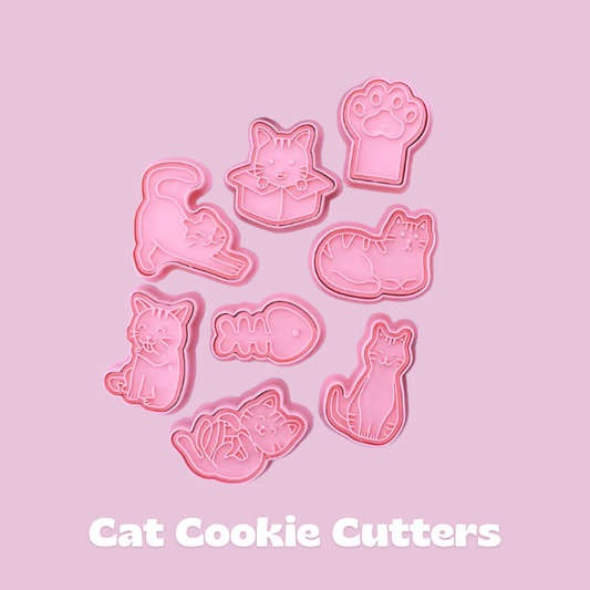 Pink Adorable Cat Cookie Stamps and Moulds (8-piece set)