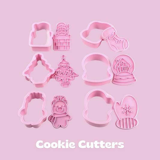 Pink Christmas Cookie Stamps and Moulds (8-piece set)